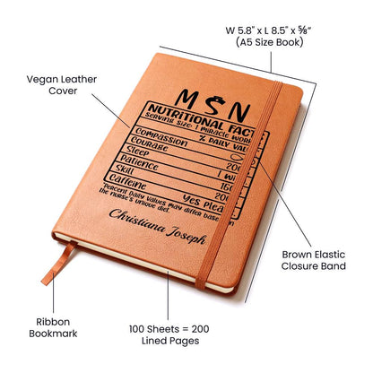 Custom Msn Nutritional Facts Leather Journal – Msn Graduation Gift – view 4