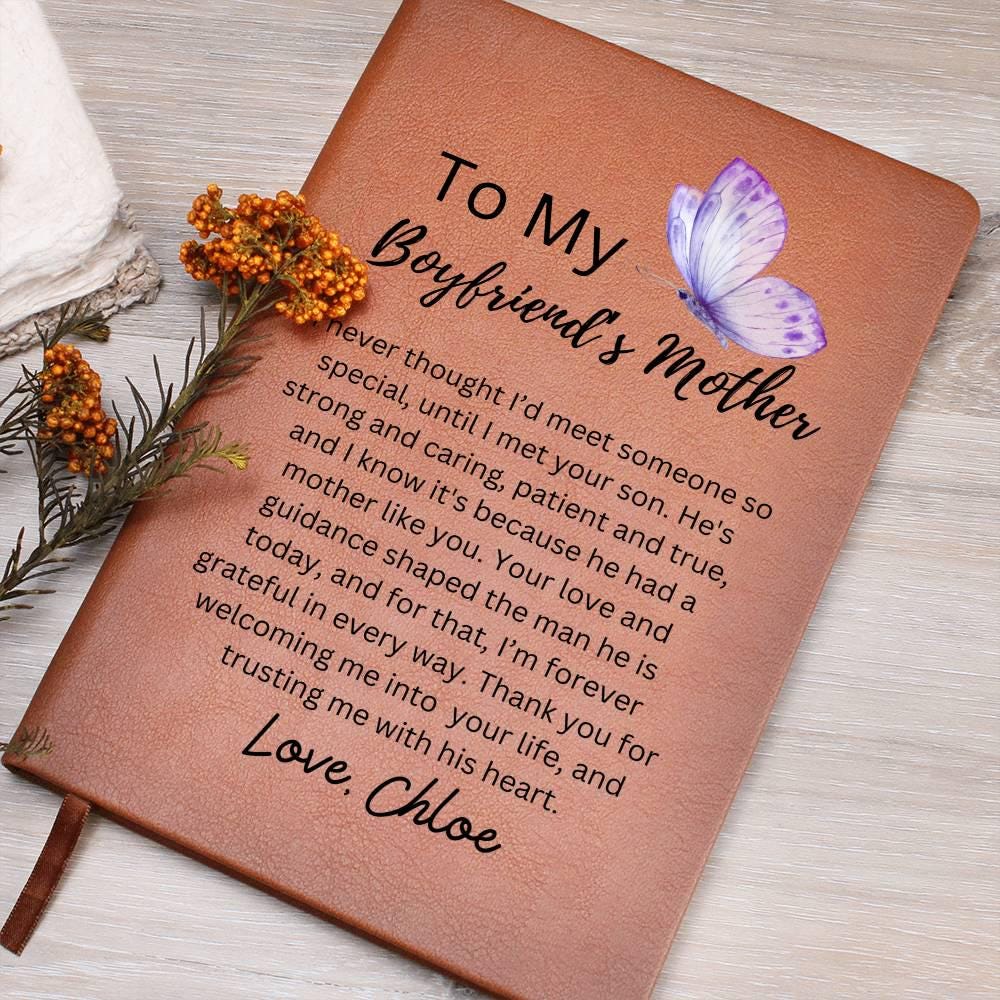 To My Boyfriend Mom Personalized Leather Journal – Birthday