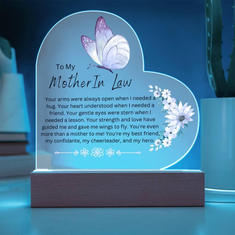 Personalized Mother in Law Butterfly Heart Plaque – Gift from Bride – view 4
