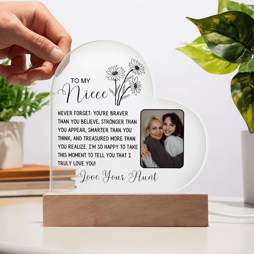 Custom Niece Photo Heart Acrylic Plaque – Niece Gift from Aunt