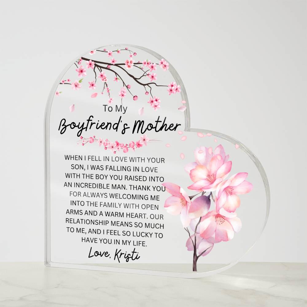 Personalized Boyfriend's Mom Heart Acrylic Plaque – view 3