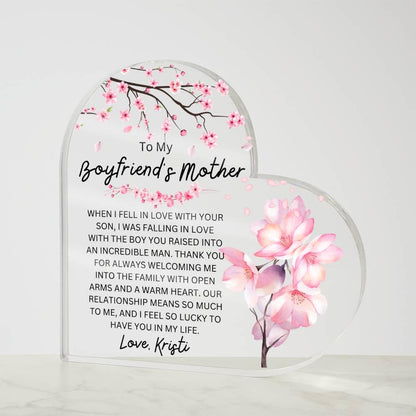Personalized Boyfriend's Mom Heart Acrylic Plaque – view 3