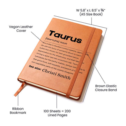 Taurus Zodiac Personalized Definition Leather Journal – view 5
