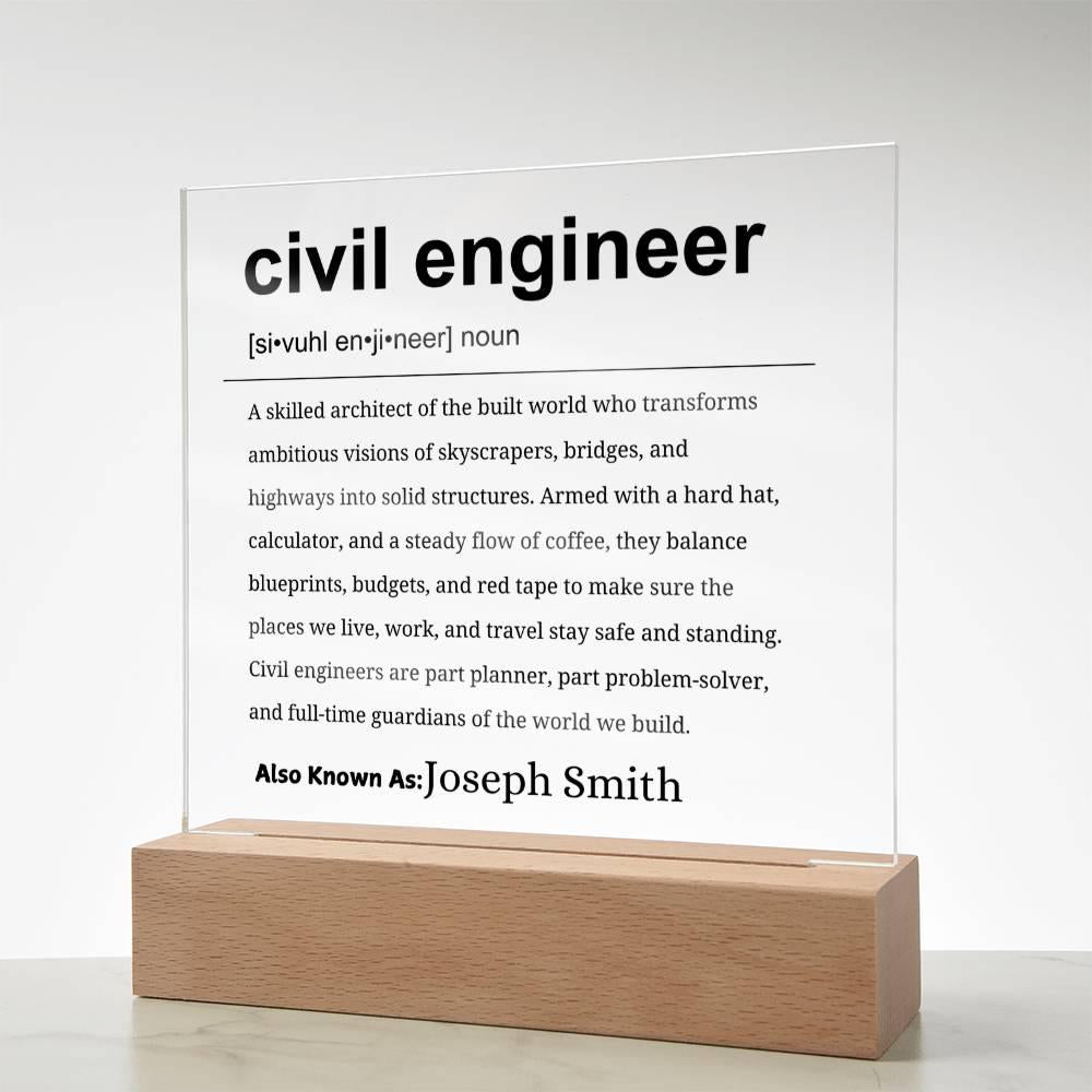 Civil Engineer Gift Personalized Definition Acrylic Plaque – view 2