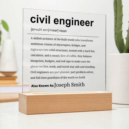 Civil Engineer Gift Personalized Definition Acrylic Plaque