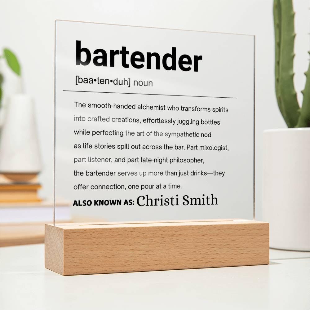 Bartender Gift Personalized Definition Acrylic Plaque