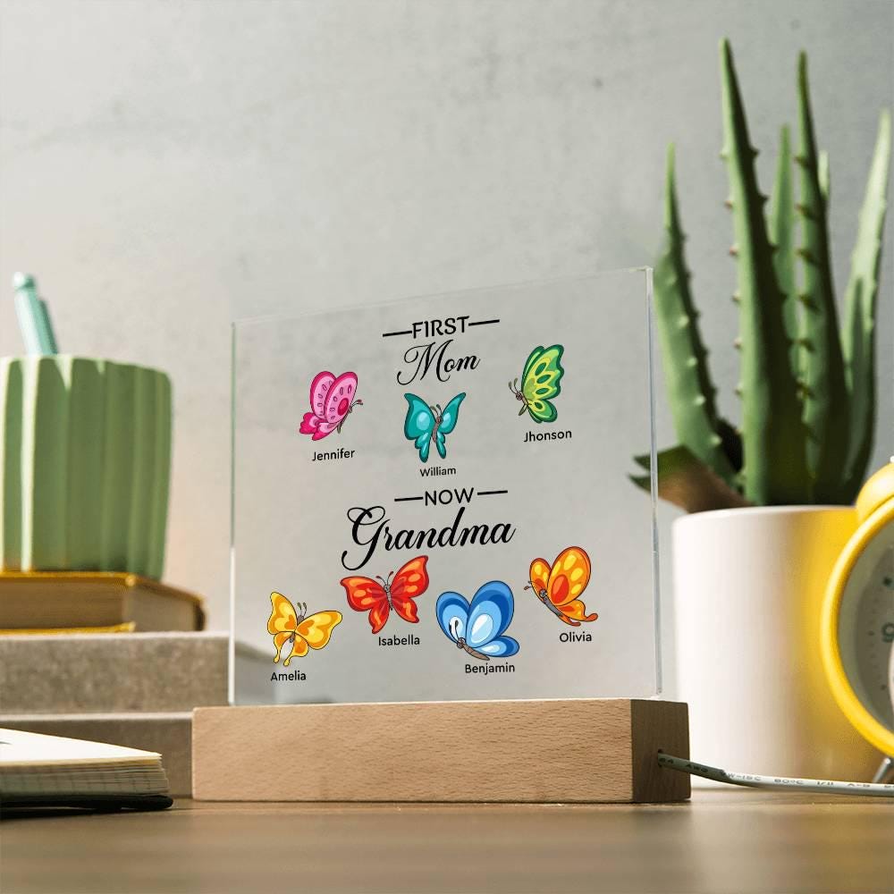 First Mom Now Grandma Personalized Butterfly Acrylic Plaque – view 4