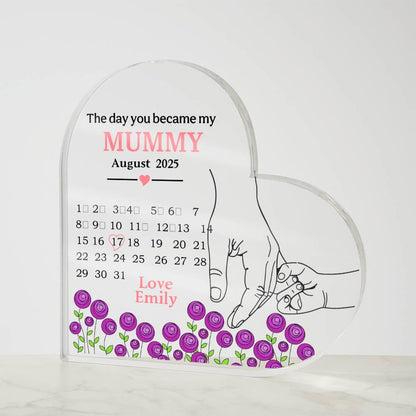 The day you became my Mummy Personalized Heart Acrylic Plaque – view 8