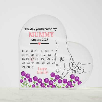The day you became my Mummy Personalized Heart Acrylic Plaque – view 7