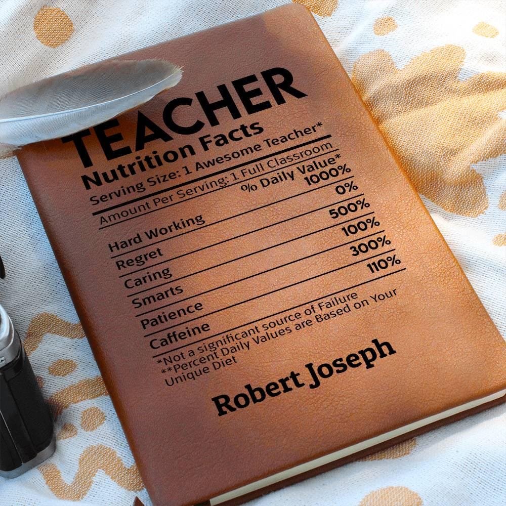 Teacher Nutrition Facts Personalized Leather Journal