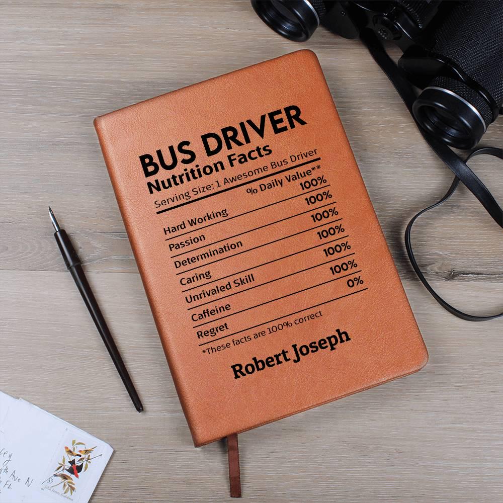 Bus Driver Nutrition Facts Personalized Leather Journal. Gift for Bus – view 10