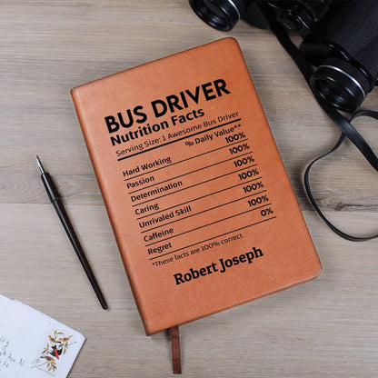 Bus Driver Nutrition Facts Personalized Leather Journal. Gift for Bus – view 10