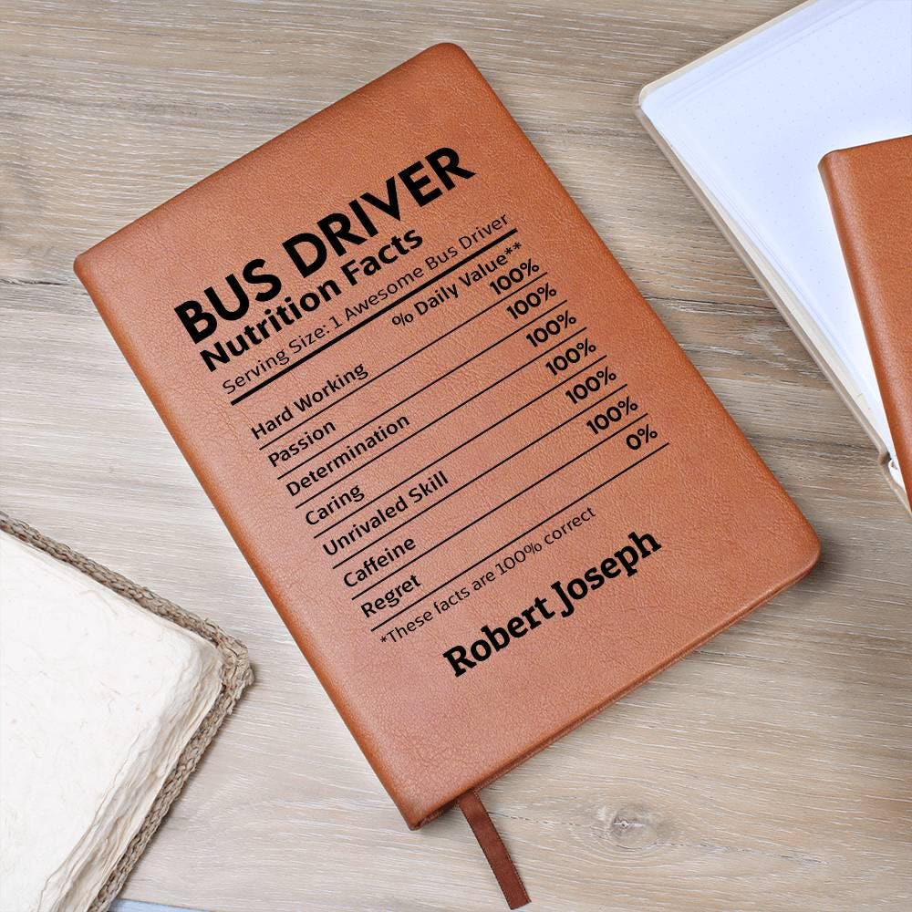 Bus Driver Nutrition Facts Personalized Leather Journal. Gift for Bus – view 8