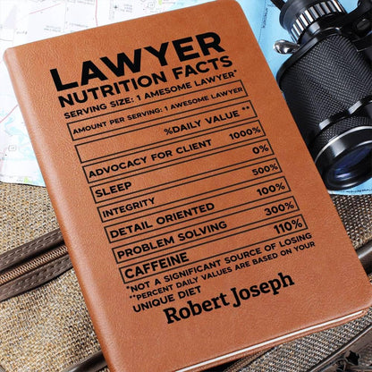 Lawyer Nutrition Facts Personalized Leather Journal – Gift for Lawyer – view 5