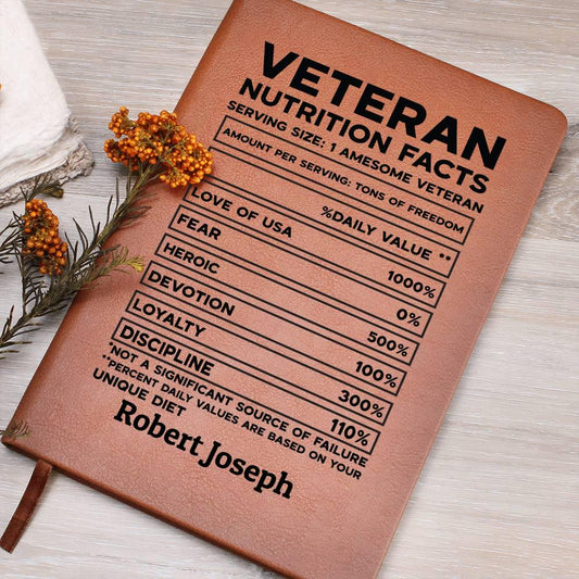 Veteran Nutrition Facts Personalized Leather Journal – Funny Veteran