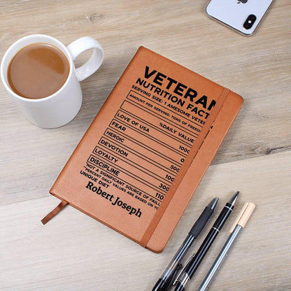 Veteran Nutrition Facts Personalized Leather Journal – Funny Veteran – view 2