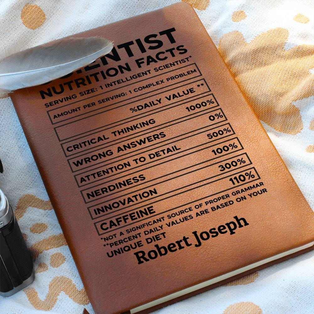 Scientist Nutrition Facts Personalized Leather Journal – Lab Scientist – view 10