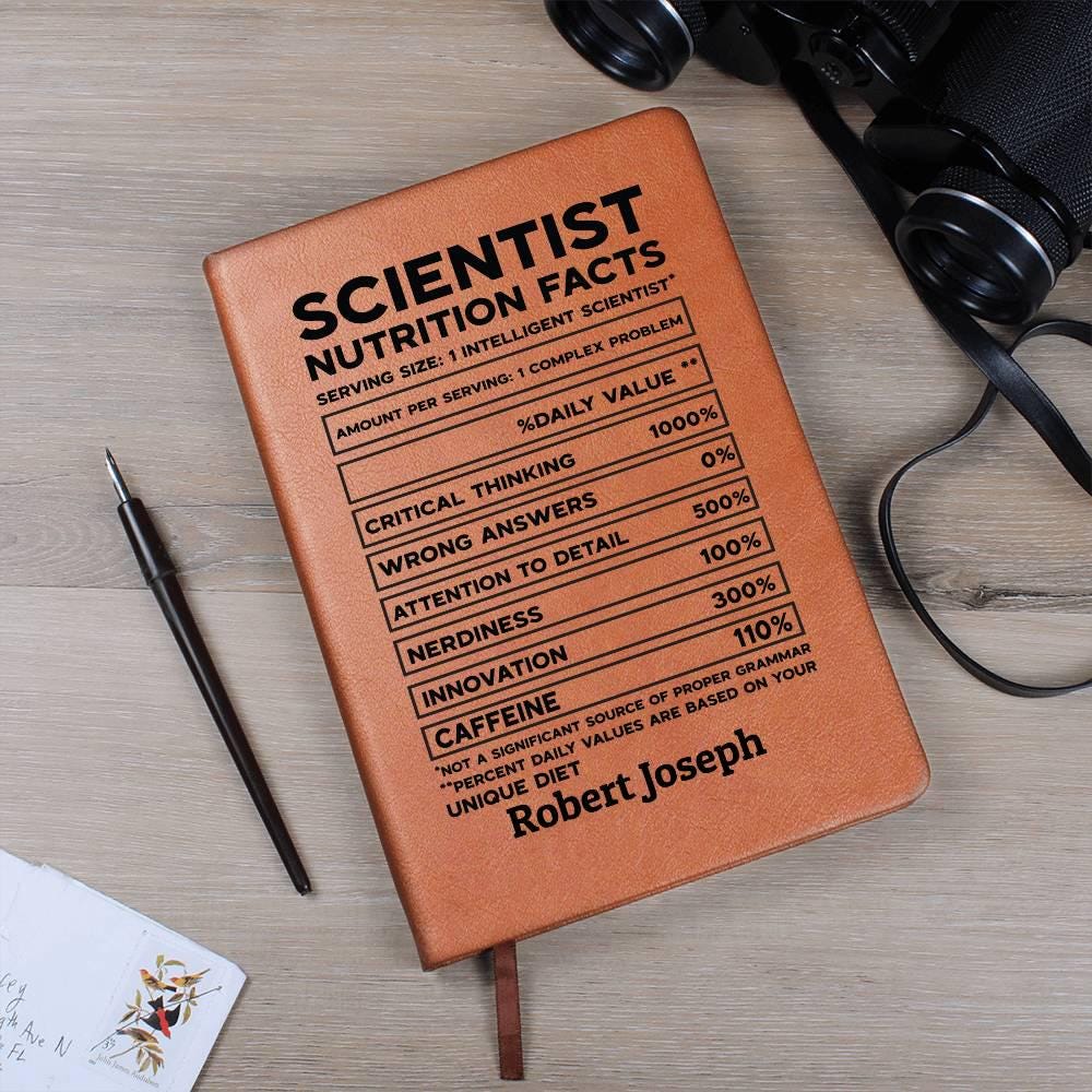Scientist Nutrition Facts Personalized Leather Journal – Lab Scientist – view 9