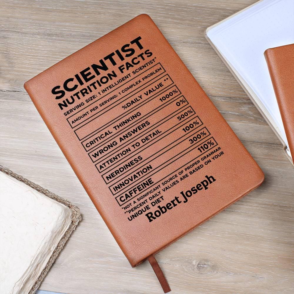 Scientist Nutrition Facts Personalized Leather Journal – Lab Scientist – view 8