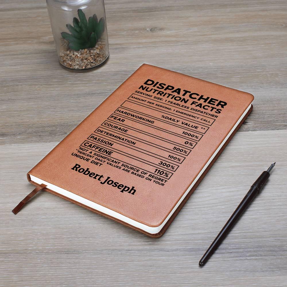 Emergency Dispatcher Nutrition Facts Personalized Leather Journal – view 4