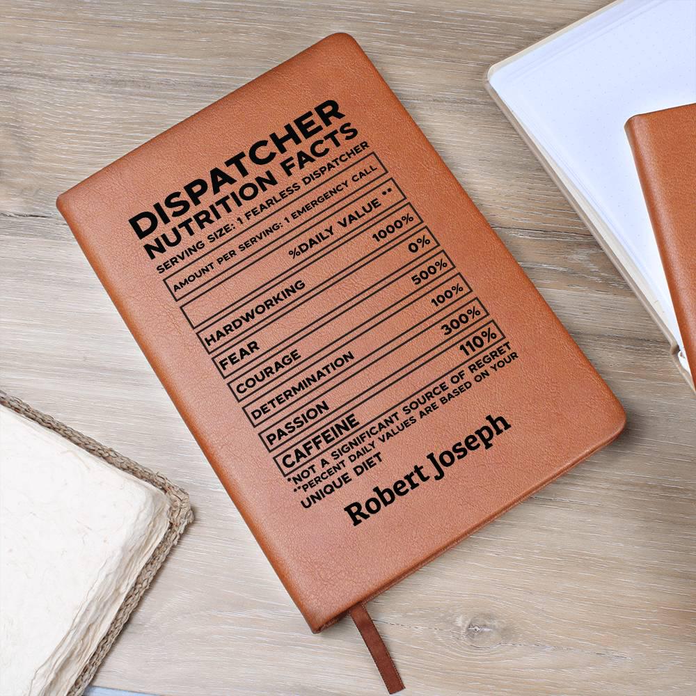 Emergency Dispatcher Nutrition Facts Personalized Leather Journal – view 3