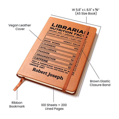 Librarian Nutrition Facts Personalized Leather Journal – view 3