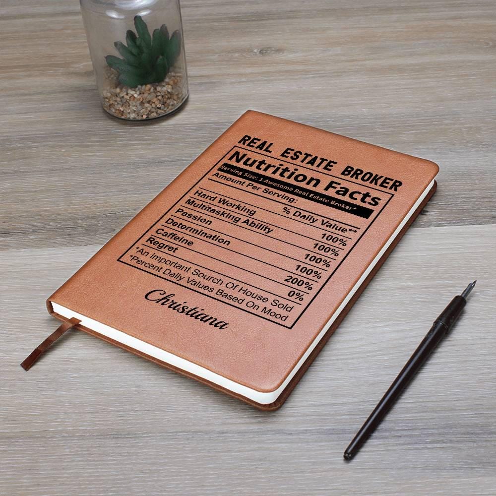 Personalized Real Estate Broker Nutrition Facts Leather Journal – view 10
