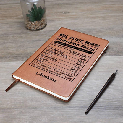 Personalized Real Estate Broker Nutrition Facts Leather Journal – view 10
