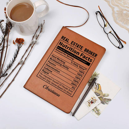 Personalized Real Estate Broker Nutrition Facts Leather Journal – view 8
