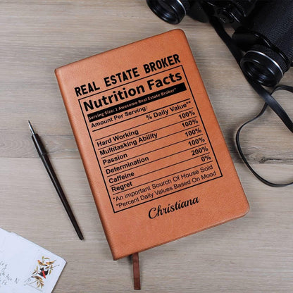 Personalized Real Estate Broker Nutrition Facts Leather Journal – view 2