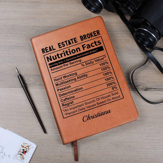 Personalized Real Estate Broker Nutrition Facts Leather Journal – view 2