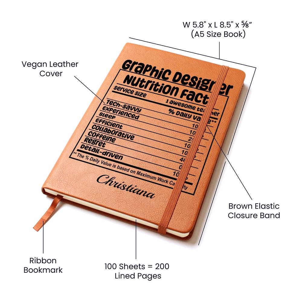 Graphic Designer Nutrition Facts Personalized Leather journal – view 3