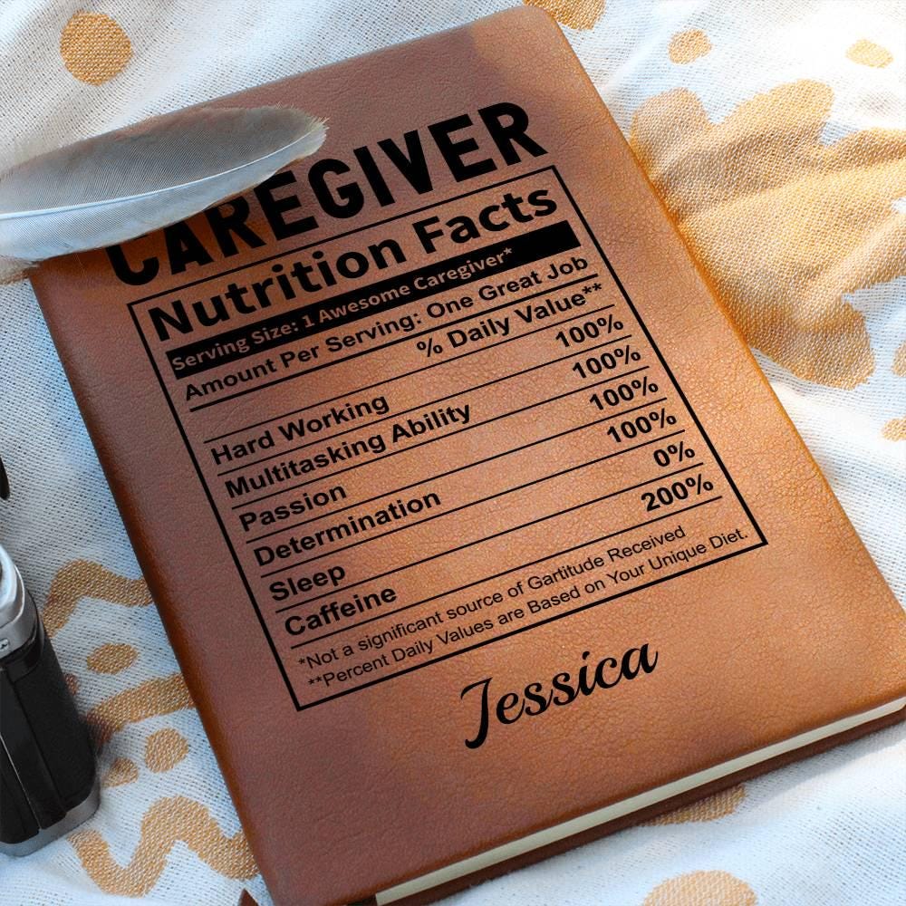 Personalized Caregiver Nutrition Facts Leather Journal – view 10