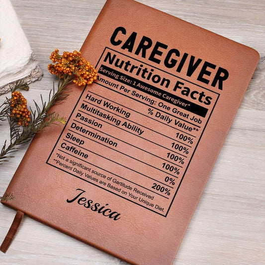 Personalized Caregiver Nutrition Facts Leather Journal