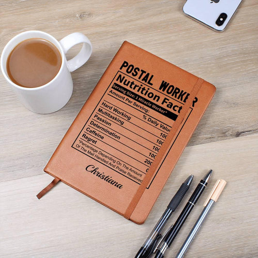 Personalized Postal Worker Nutrition Facts Leather Journal – view 2