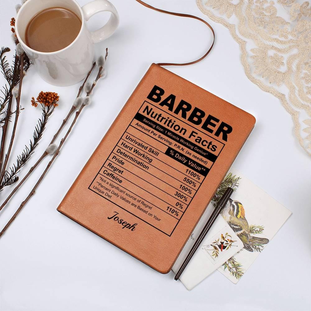 Personalized Barber Nutrition Facts Leather Journal – Gift for Barber – view 10