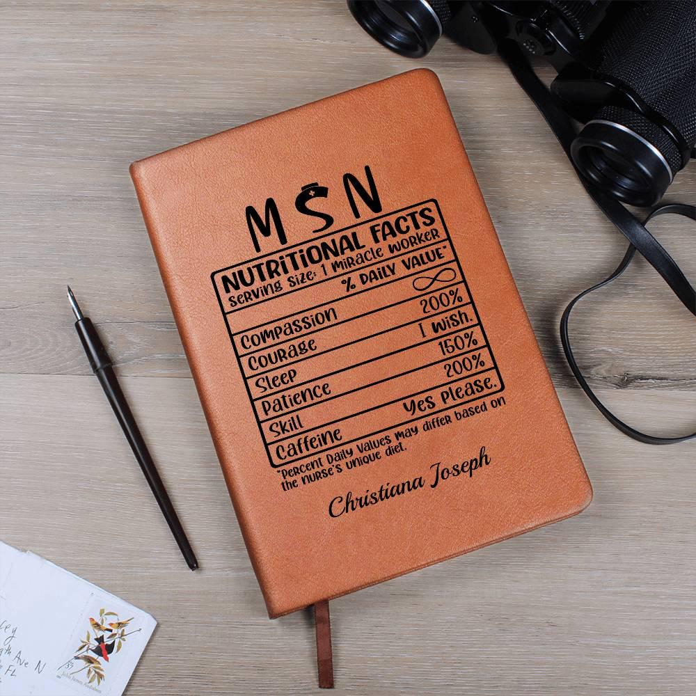 Custom Msn Nutritional Facts Leather Journal – Msn Graduation Gift – view 9