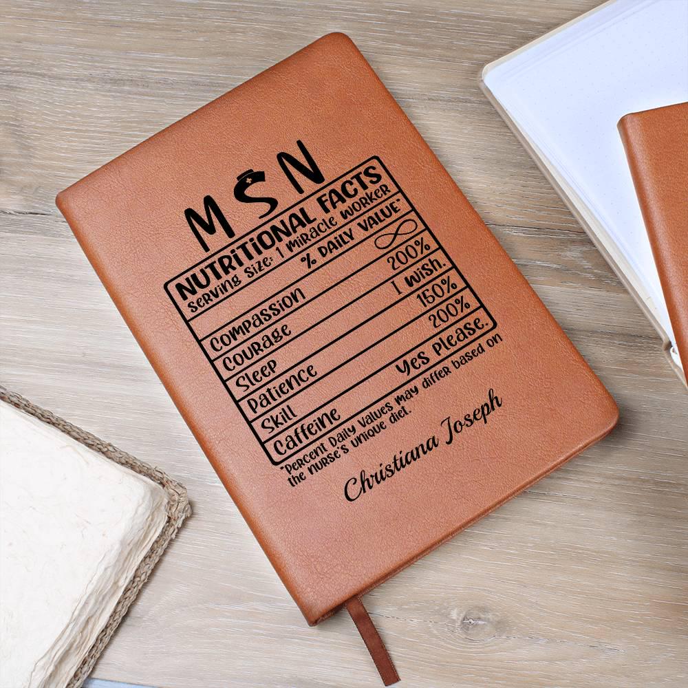 Custom Msn Nutritional Facts Leather Journal – Msn Graduation Gift – view 7