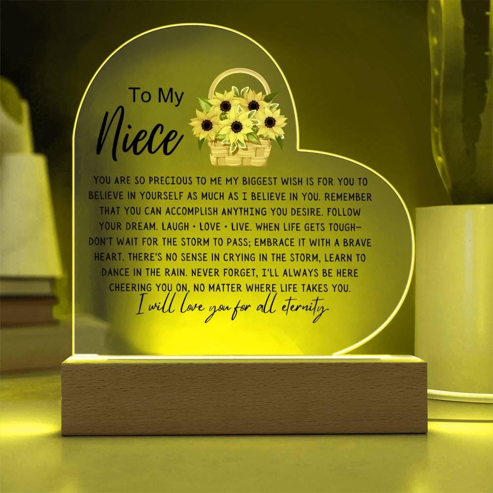 Personalized Niece Sunflower Heart Acrylic Plaque – view 3