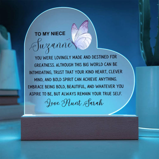 To My Niece Personalized Heart Acrylic Plaque – Niece Gift from Aunt – view 2