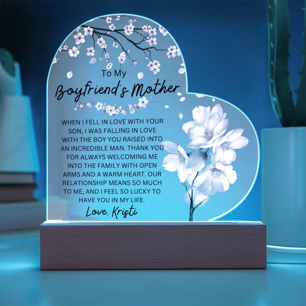 Personalized Boyfriend's Mom Heart Acrylic Plaque – view 2