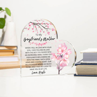 Personalized Boyfriend's Mom Heart Acrylic Plaque – view 4