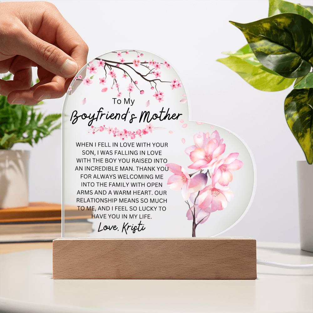 Personalized Boyfriend's Mom Heart Acrylic Plaque