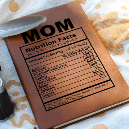 Personalized Mom Nutrition Facts Leather Journal – Mom Birthday Gift