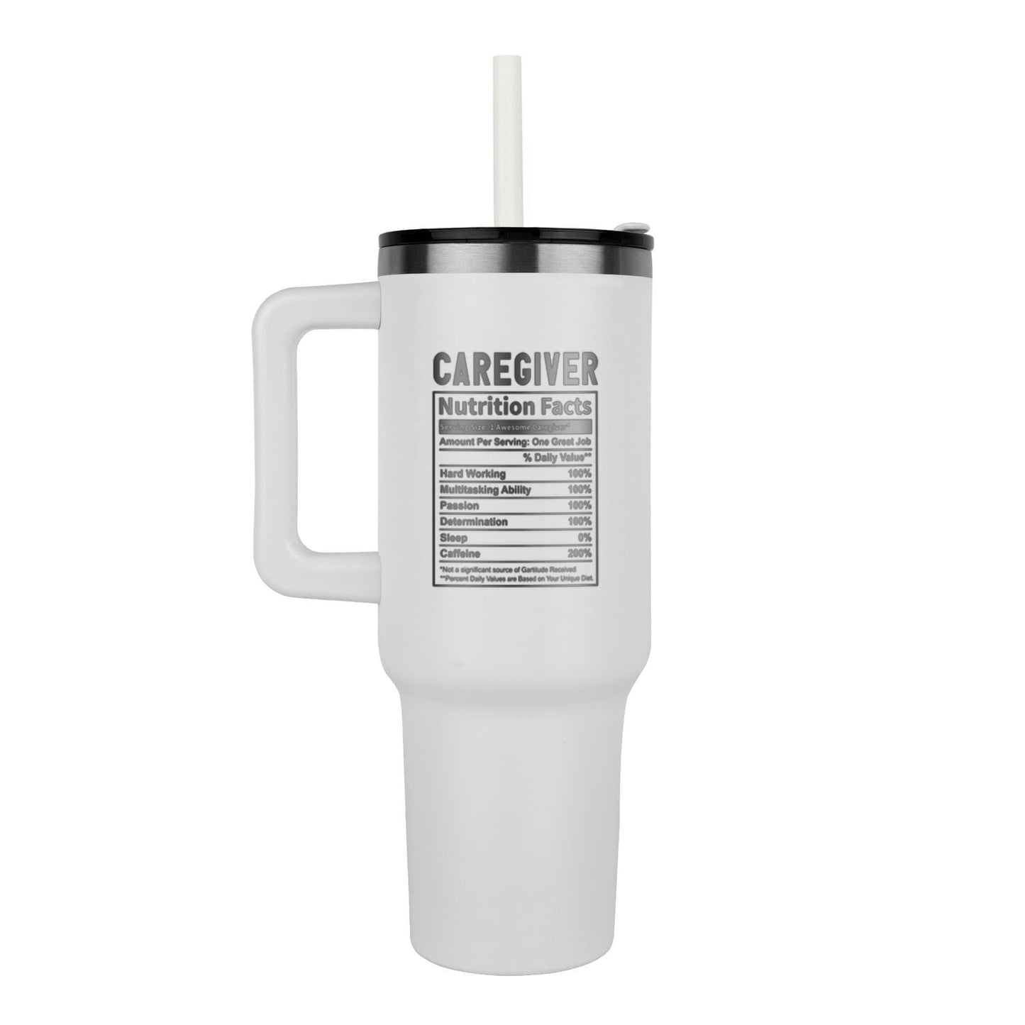 Caregiver 40 oz Leaser printed Nutrition facts Tumbler – Nursing Home – view 4
