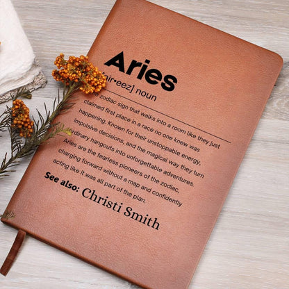 Aries Zodiac Personalized Definition Leather Journal – Gift for Aries – view 7