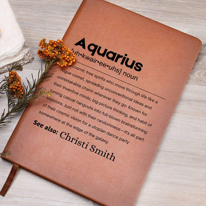 Aquarius Zodiac Personalized Definition Leather Journal – view 6