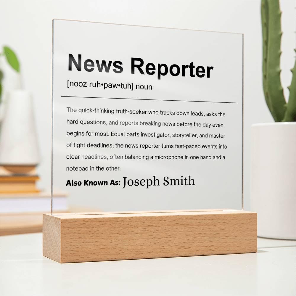 News Reporter Gift Personalized Definition Acrylic Plaque