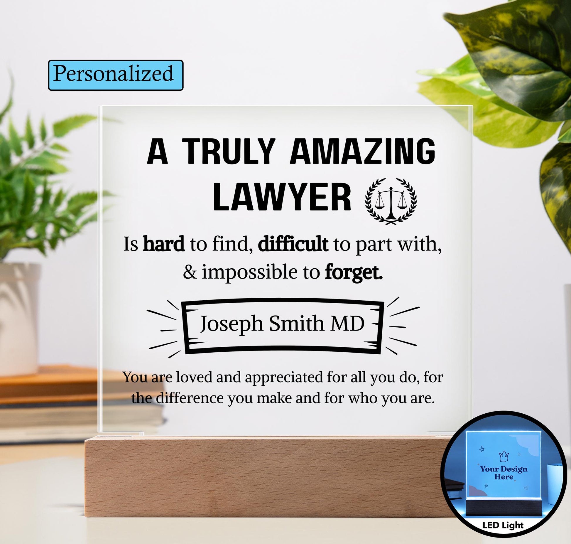 Lawyer Appreciation Personalized Plaque – Gift for Lawyer – view 2