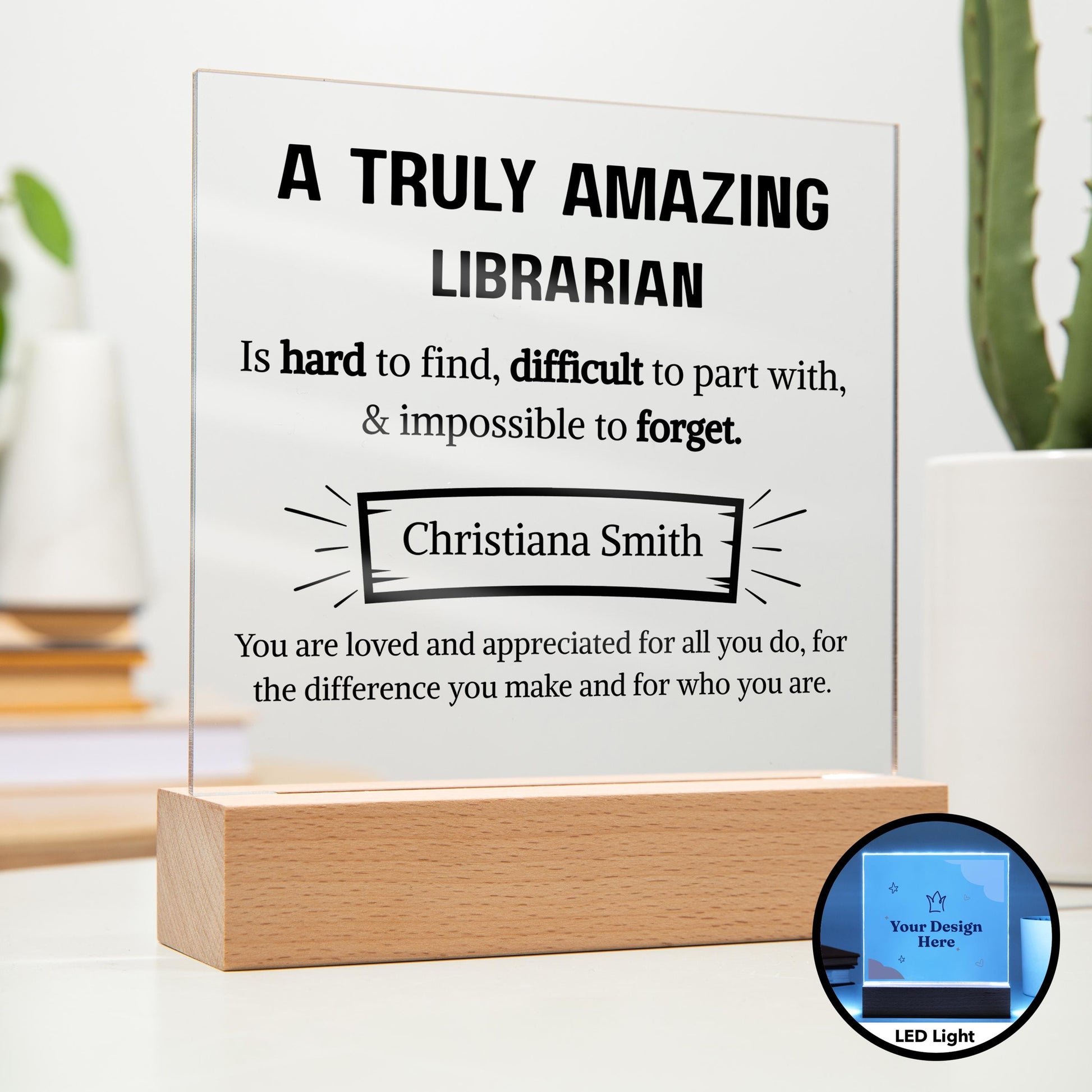 Librarian Appreciation Personalized Square Acrylic Plaque